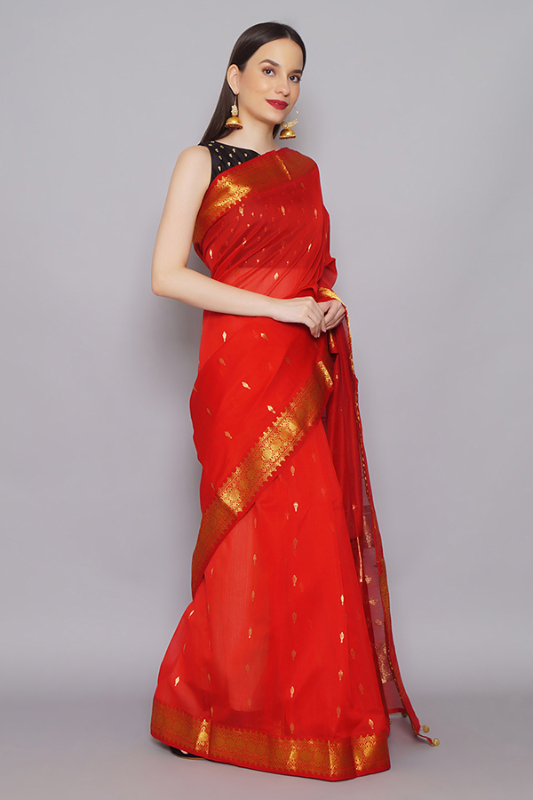 Buy Red Handwoven Chanderi Saree For Women by Saksham Neharicka Online at  Aza Fashions.