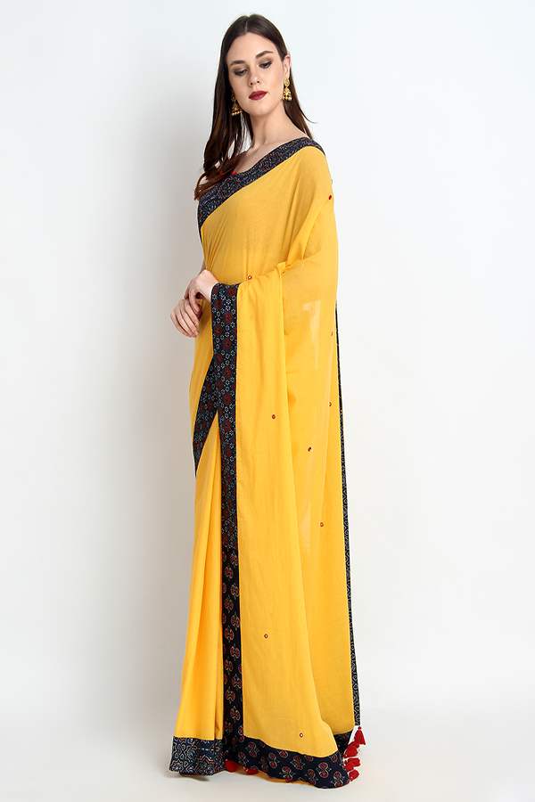 YELLOW SAREE WITH SEQUIN BORDER – Sahil Exclusive