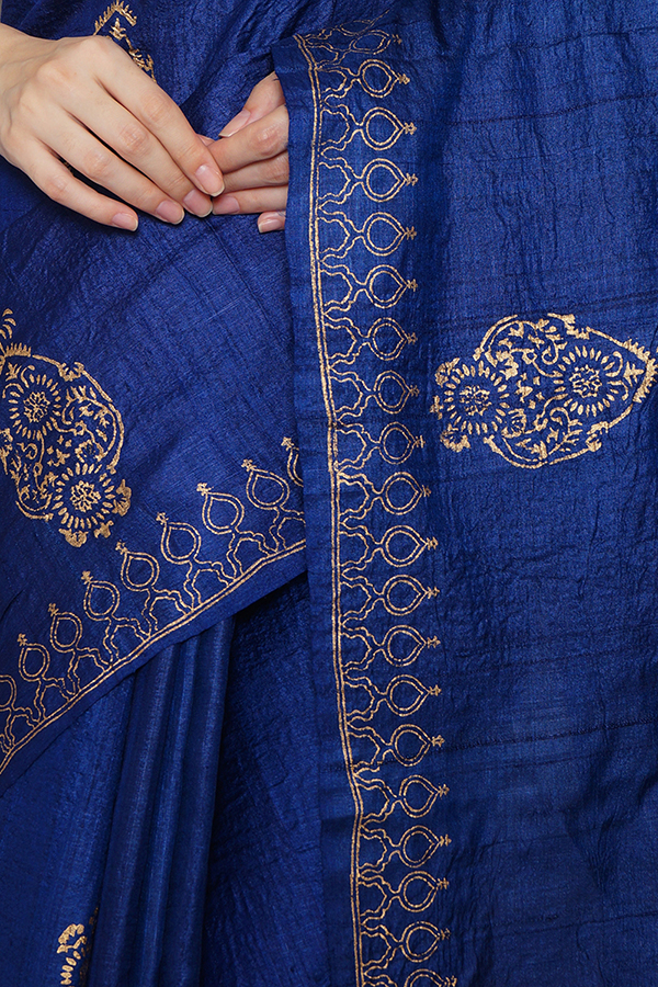 Party Wear Hand Block Printed Tussar Silk Saree, 6.5 M (with blouse piece)  at Rs 6500 in Jaipur